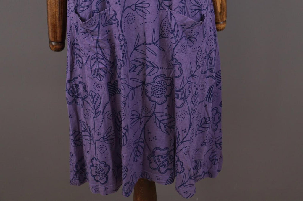 GUDRUN SJODEN Purple Floral Pockets Short Sleeve Blouson Midi Dress – Size M