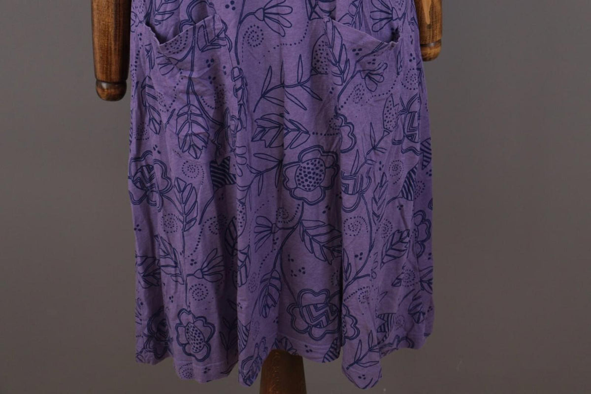 GUDRUN SJODEN Purple Floral Pockets Short Sleeve Blouson Midi Dress – Size M