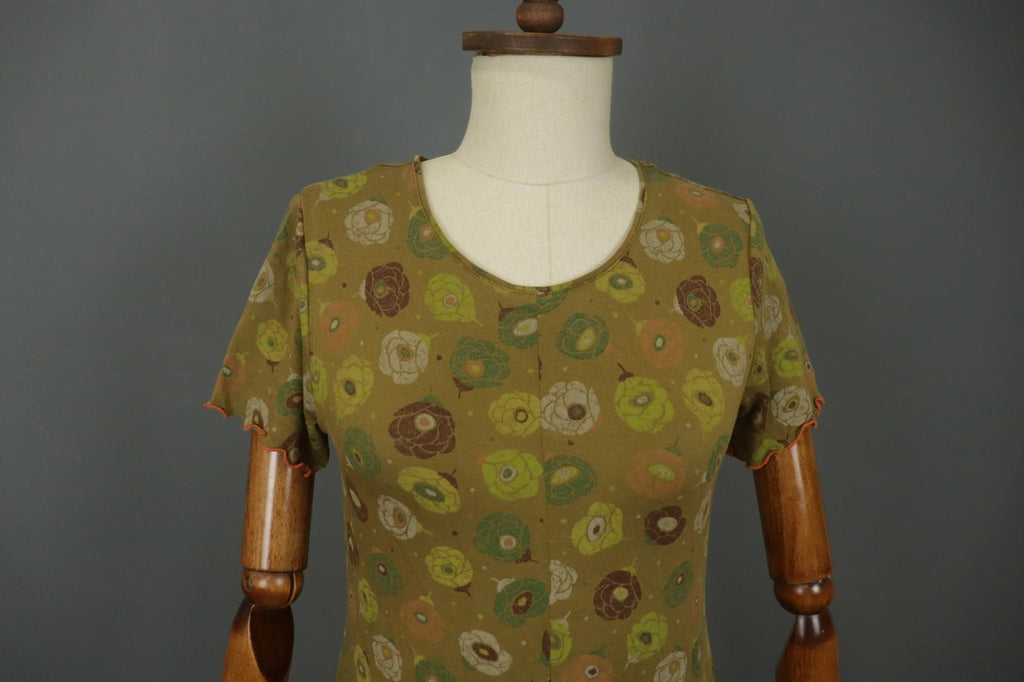 GUDRUN SJODEN Multi Floral Round Neck Short Sleeve Pullover Blouse Top – Size S