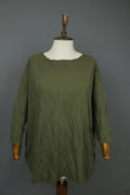 HANNES ROETHER Green Cotton Long Sleeve Round Neck Pullover Tunic Top M/L