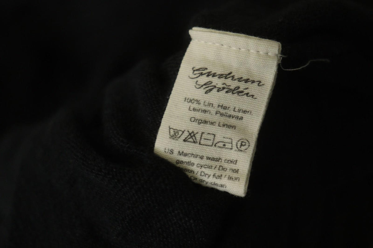 GUDRUN SJODEN Black Linen Knitted Long Sleeve Round Neck Pullover Sweater Sz XS