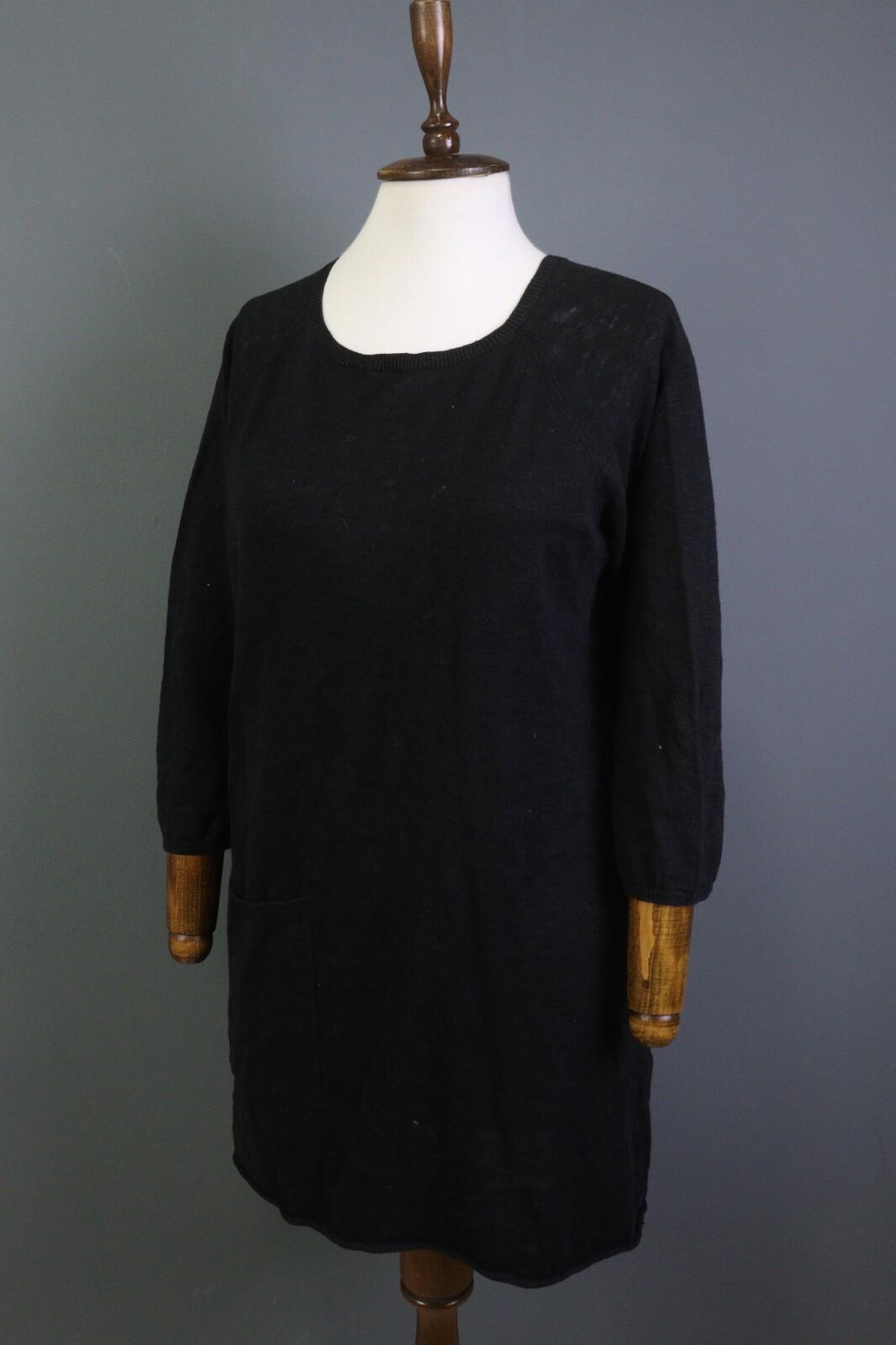 GUDRUN SJODEN Black A-Line Linen 3/4 Sleeve Short Knee Length Dress – Size M
