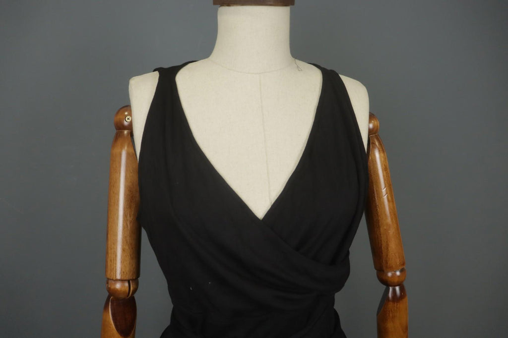 SARAH PACINI Black Nylon Sleeveless V-Neck Belted Waist Wrap Tank Dress – Size 3