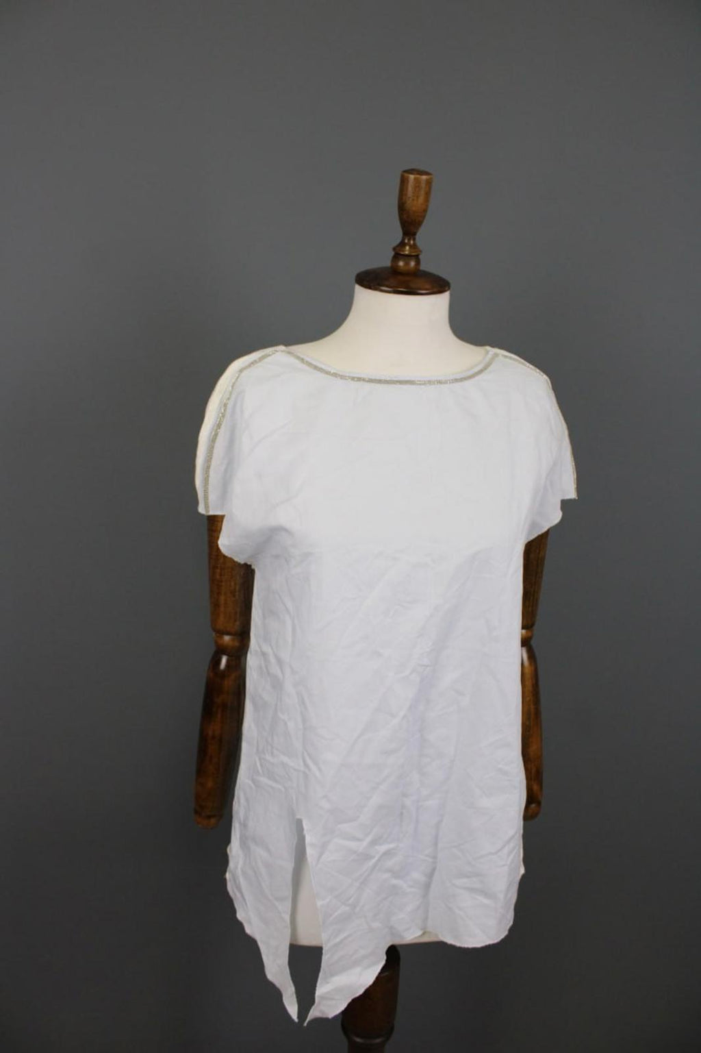 FABIANA FILIPPI White Crew Neck Cap Sleeve Metallic High-Low Blouse Top S/M