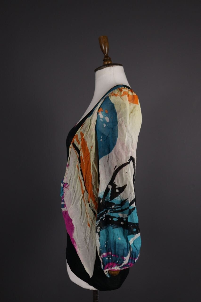 CUSTO BARCELONA Multicolor Abstract Silk Lagenlook Long Sleeve Top Shirt – Size 2