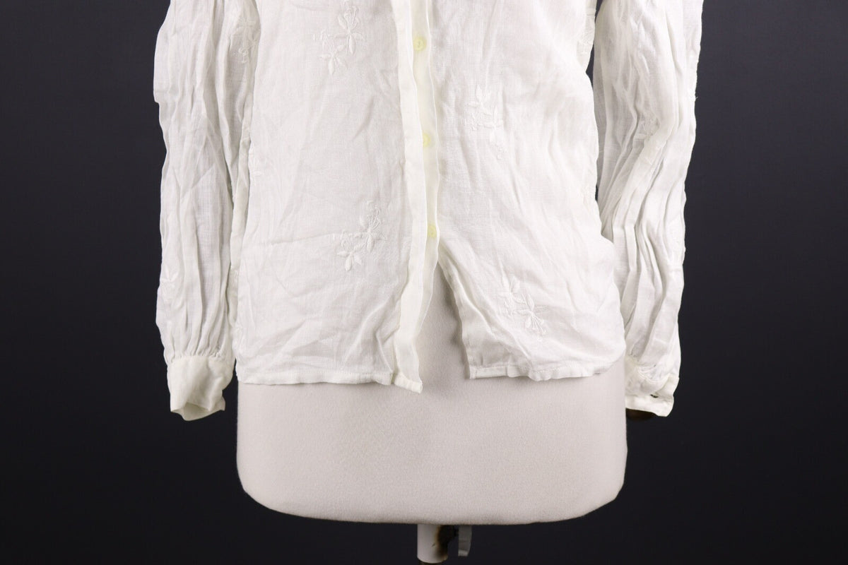 Escada Margareta Ley Vintage Linen Floral Embroidered Long Sleeve Blouse – Size 34