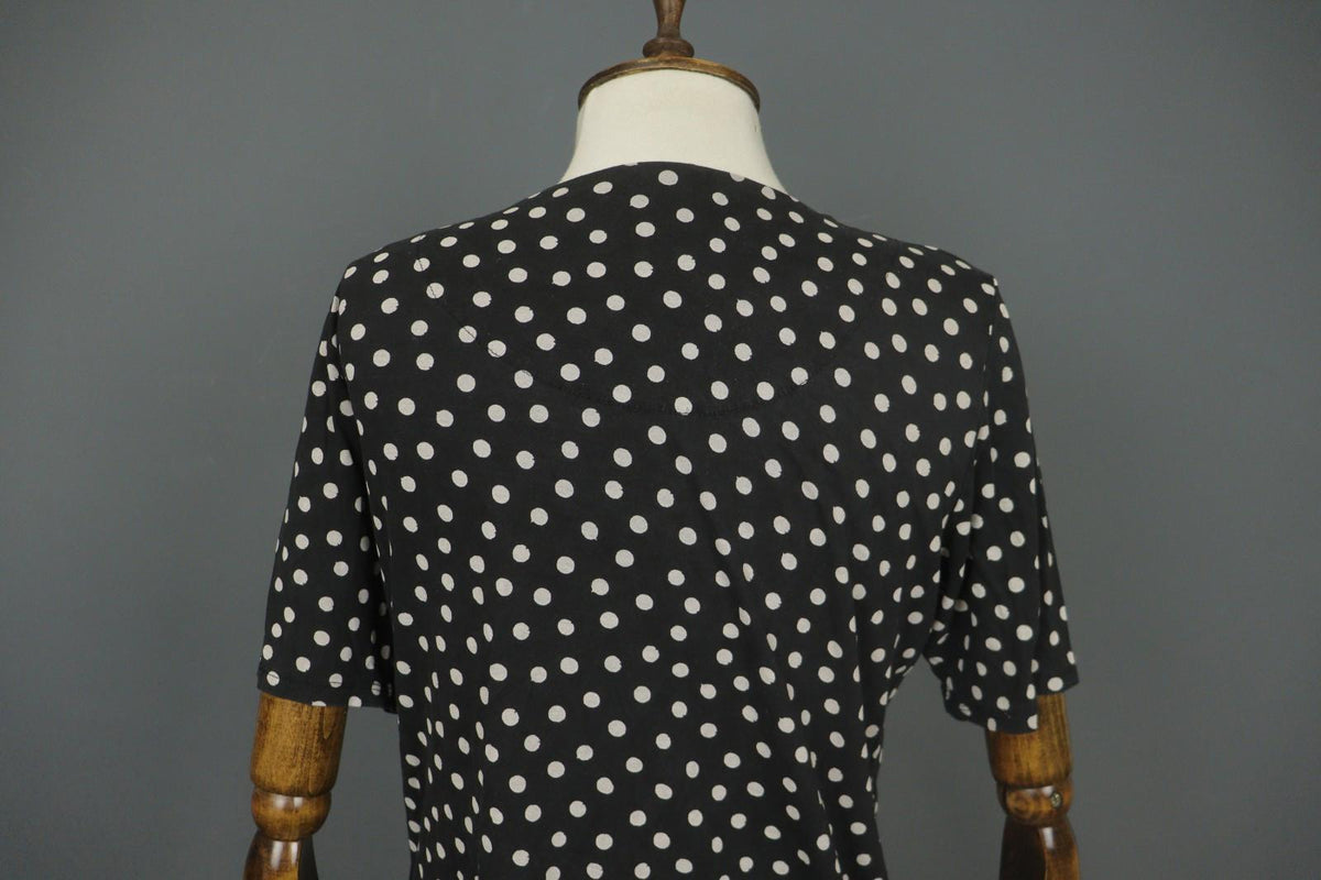 GUDRUN SJODEN Black White Polka Dot Casual Short Sleeve Pullover Knit Top – Size M