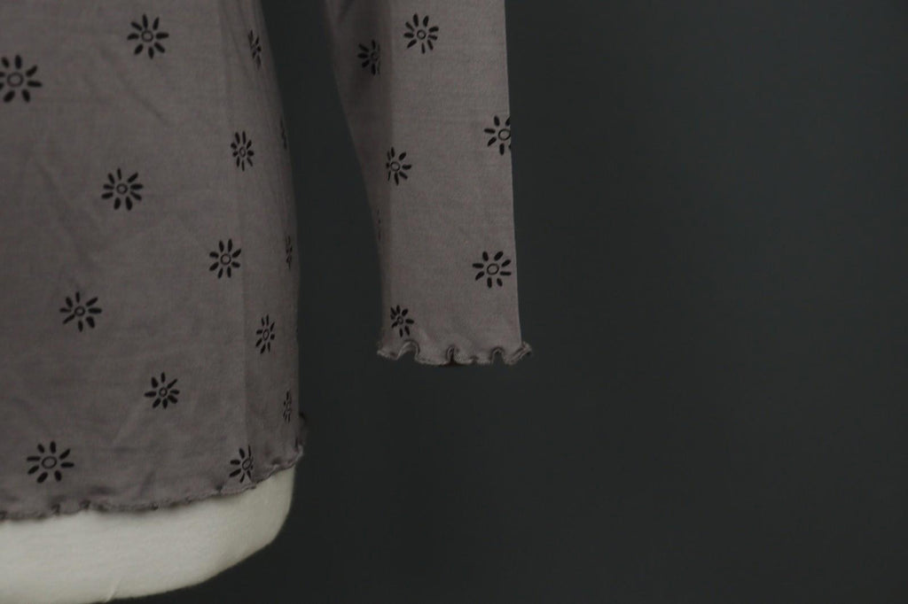 GUDRUN SJODEN Gray & Black Floral Silk Long Sleeve Round Neck Blouse Top – Size M
