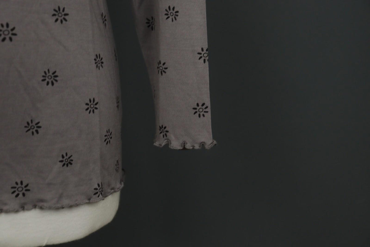 GUDRUN SJODEN Gray & Black Floral Silk Long Sleeve Round Neck Blouse Top – Size M