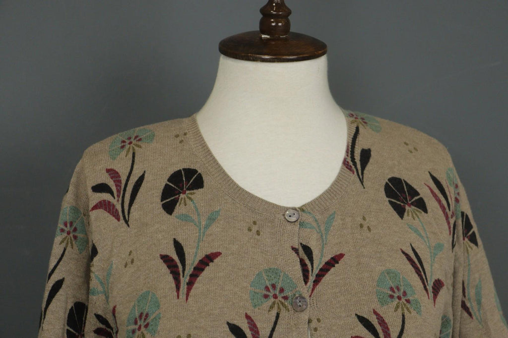 GUDRUN SJODEN Multicolor Floral 100% Cotton Button Front Cardigan Sweater – Size S
