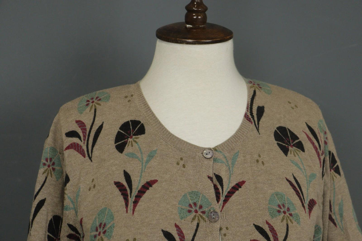 GUDRUN SJODEN Multicolor Floral 100% Cotton Button Front Cardigan Sweater – Size S