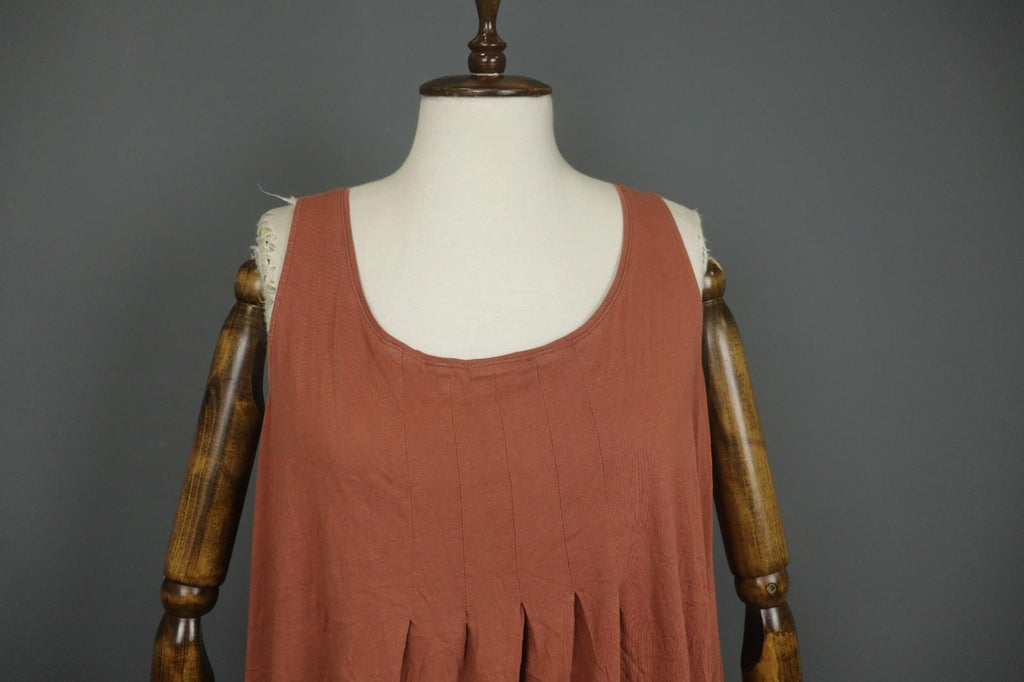 GUDRUN SJODEN Brown Pleated Sleeveless Scoop Neck Pullover Tank Dress – Size M
