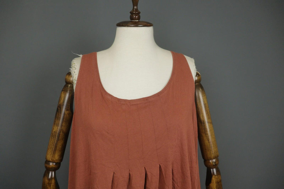 GUDRUN SJODEN Brown Pleated Sleeveless Scoop Neck Pullover Tank Dress – Size M