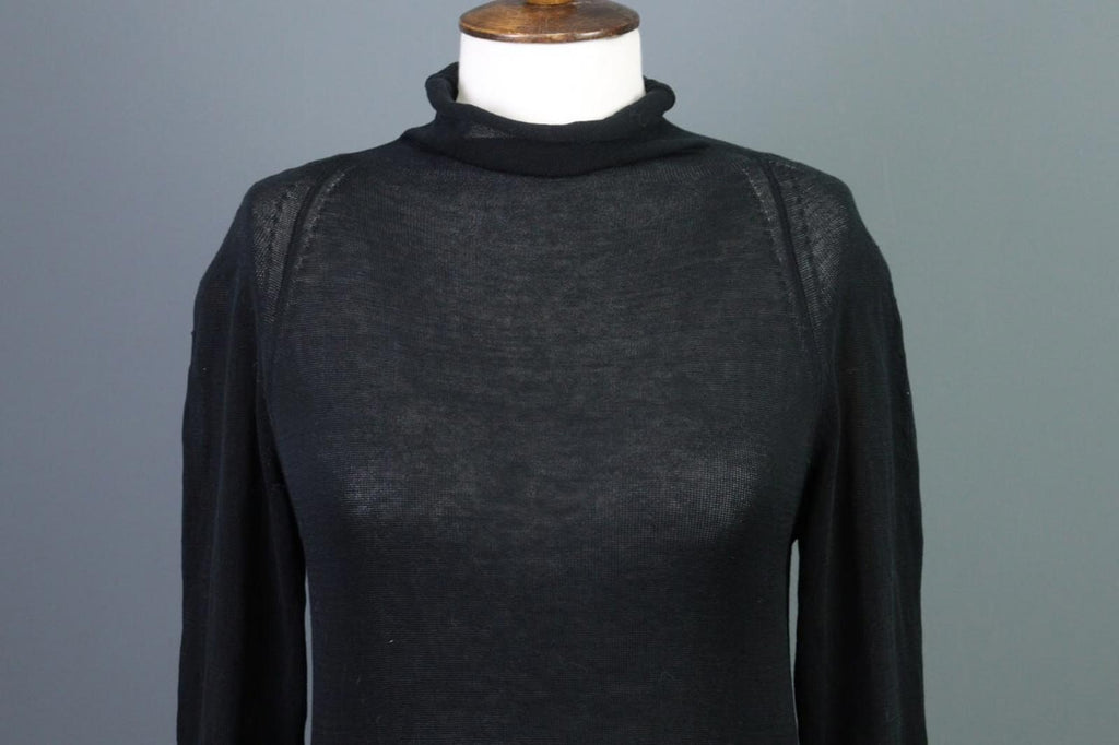 SARAH PACINI Black Knit Mesh Turtle Neck Sweater Midi Dress – Size 1