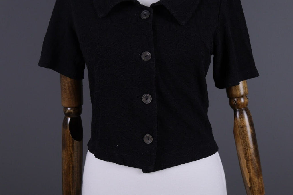 Transit Par Such 392 Black Floral Embroidered Short Sleeve Blouse Shirt Sz 3 / L