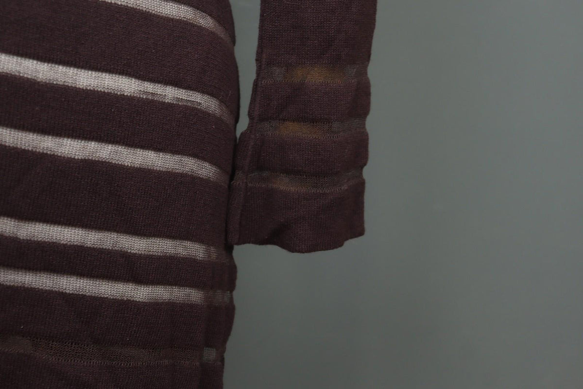 SARAH PACINI Maroon White Striped Knitted Long Sleeve Round Neck Dress M / L