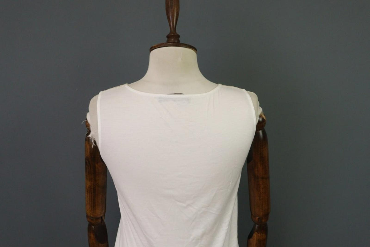 FABIANA FILIPPI Beige White 100% Cotton Beaded Wide Strap Tank Top – Size XS