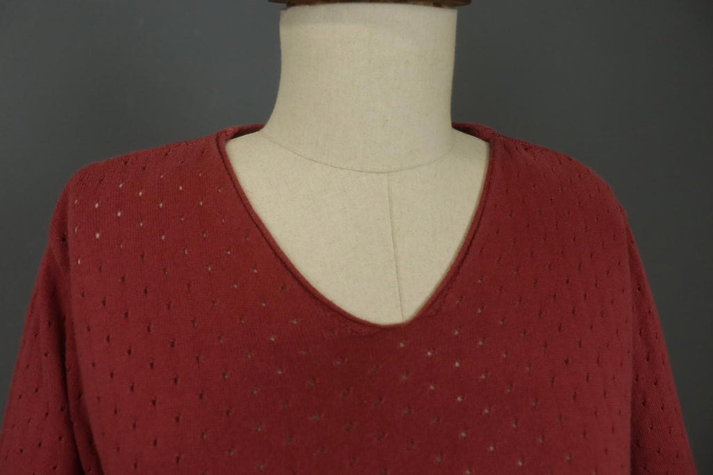 GUDRUN SJODEN Red Cotton Long Sleeve V-Neck Knitted Pullover Blouse Top – Size L