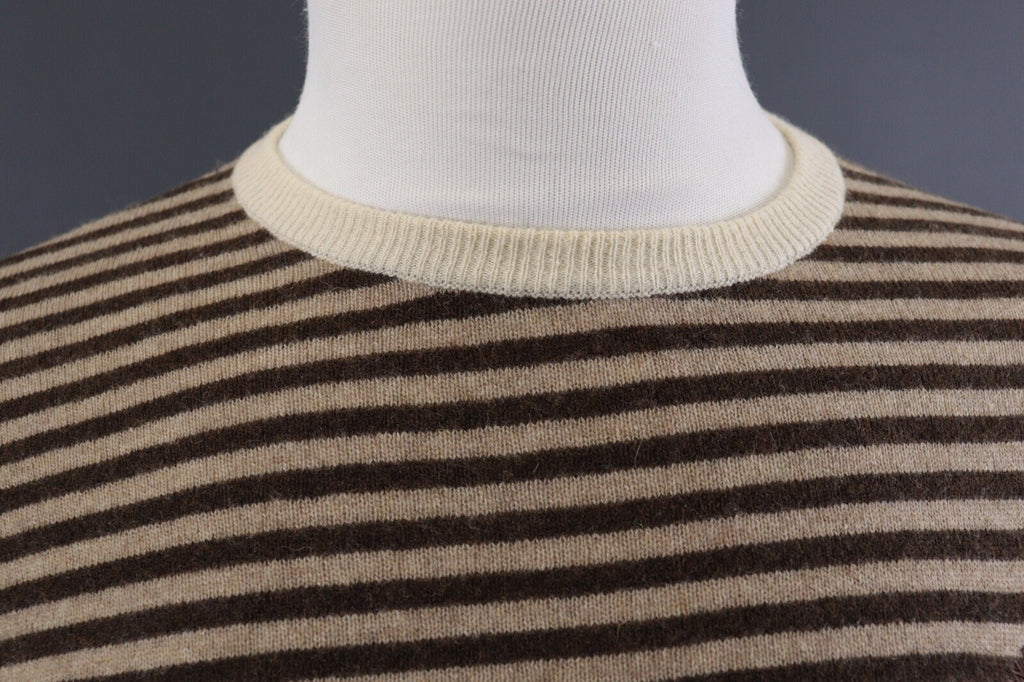 La Martina Brown Stripe Wool Brown Men's Crew Neck Sweater – Size M