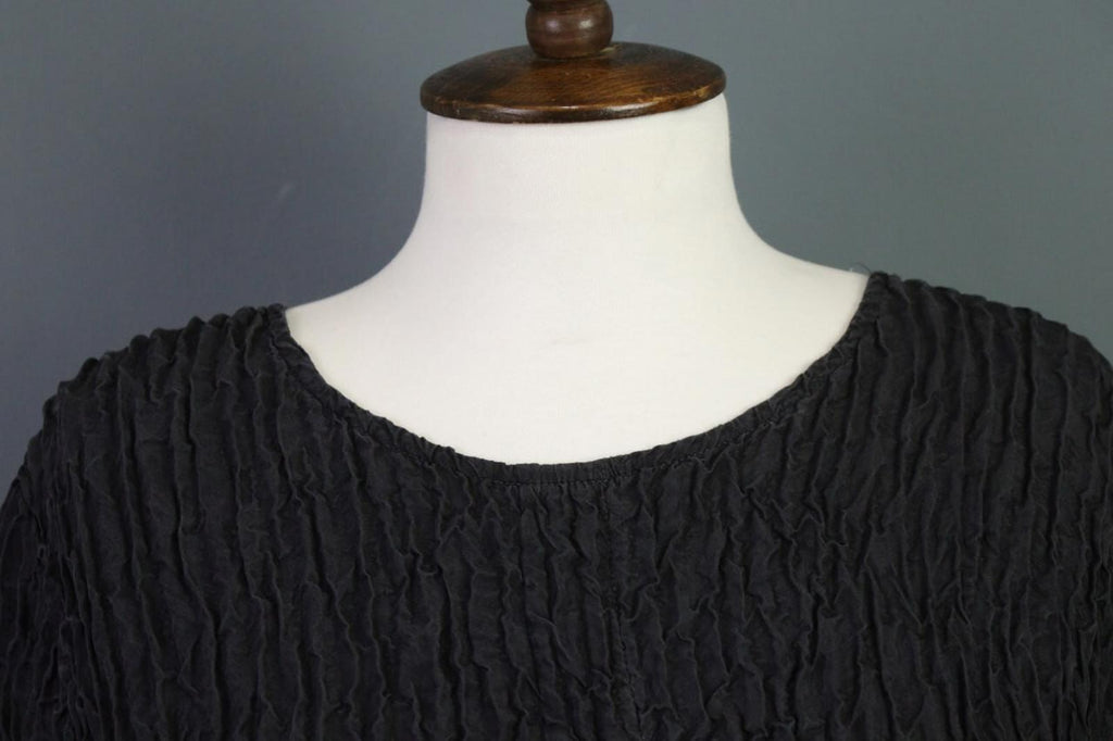 GRIZAS Black Textured Silk Lagenlook Tunic Midi Dress – Size M