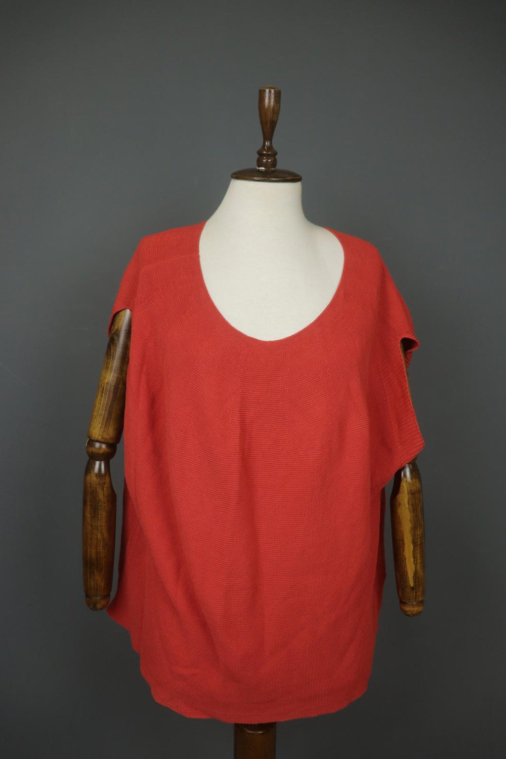 OSKA Red Knit Asymmetrical Cotton Short Sleeve Round Neck Pullover Sweater Sz 4