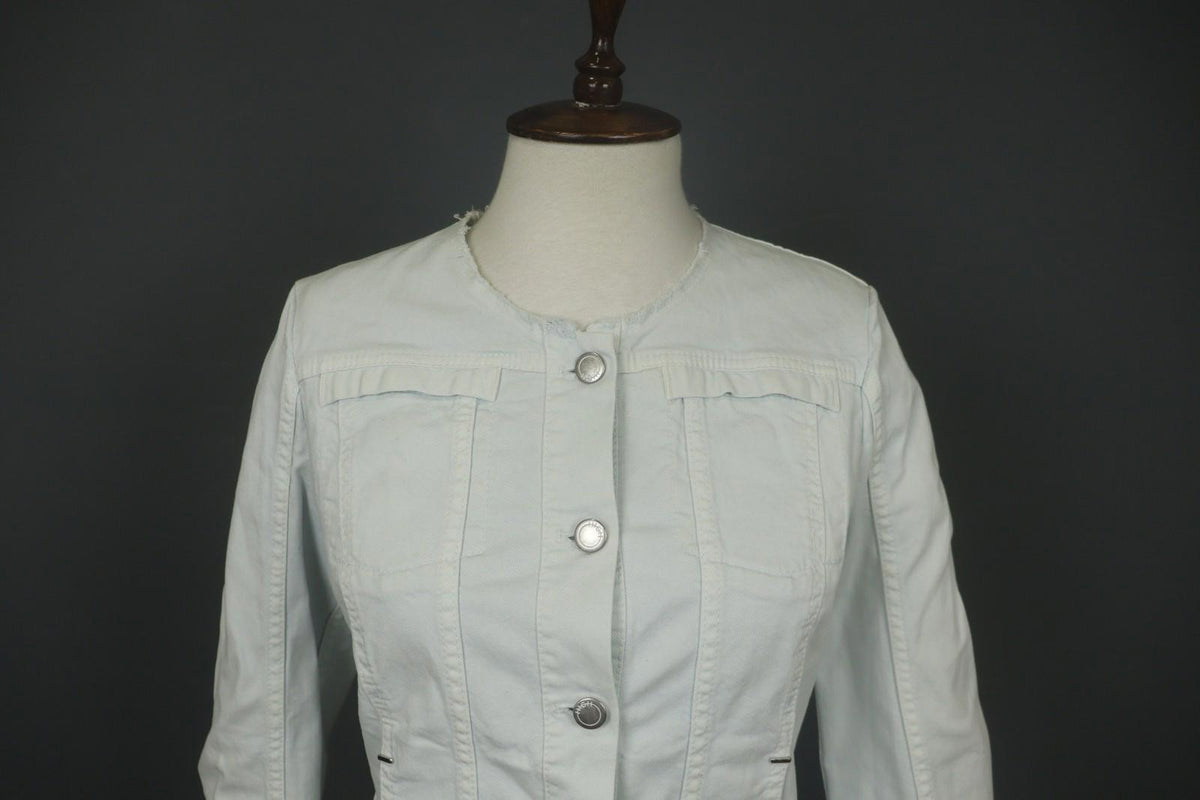 HIGH USE Blue Cotton Round Neck Long Sleeve Button Front Trucker Jacket – Size 42