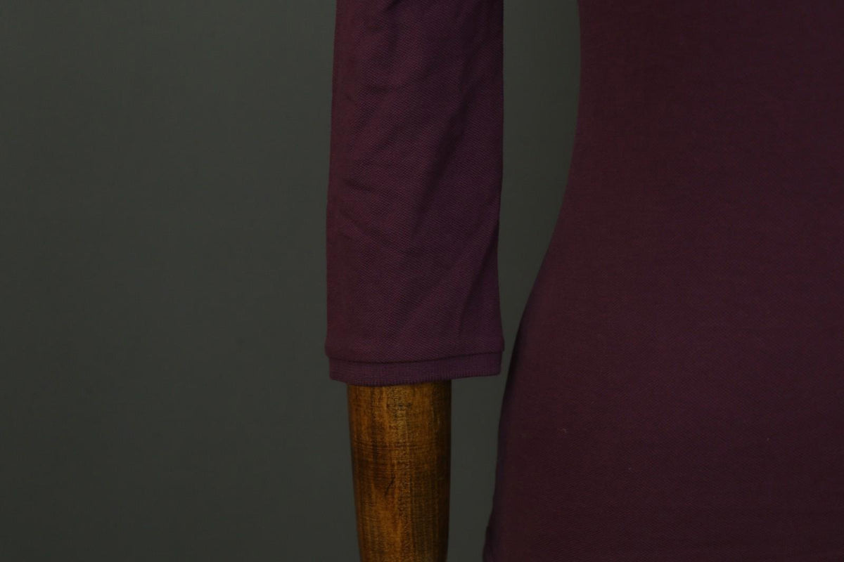 BURBERRY BRIT Burgundy Slim Fit Long Sleeve Collared Popover Polo Shirt – Size S