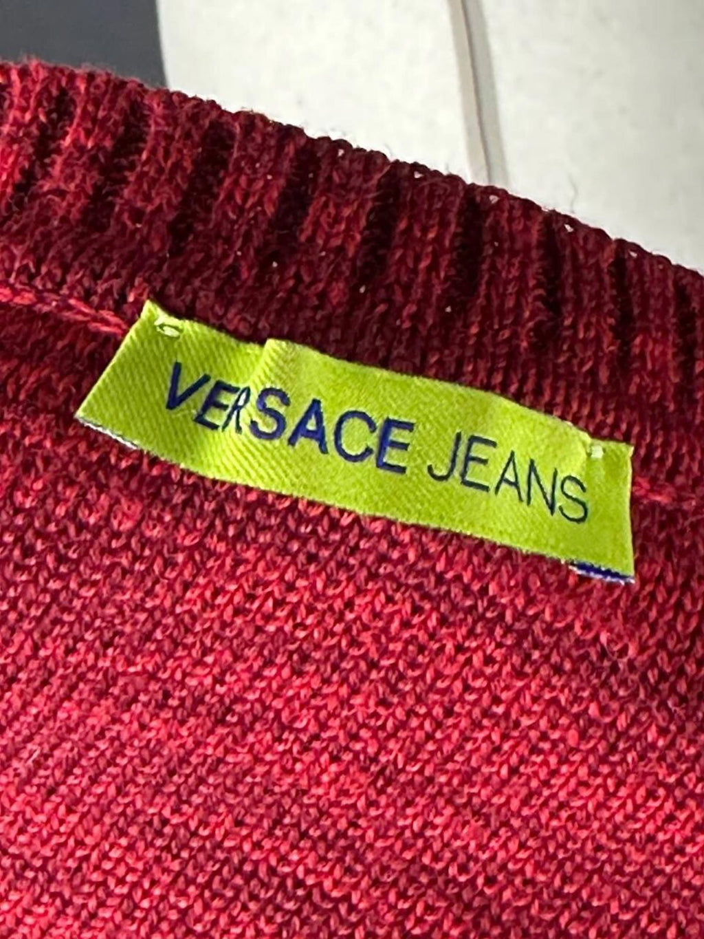 VERSACE JEANS Red Knit Cropped Sweater – Size L