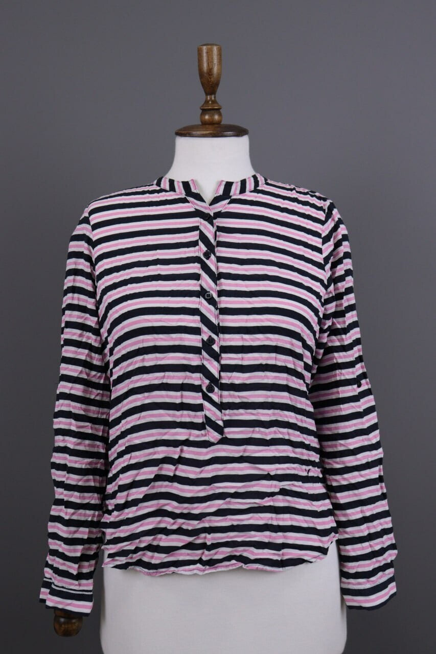 Emily Van Den Bergh Multicolor Striped Long Sleeve Henley Blouse Shirt Sz 38 / M