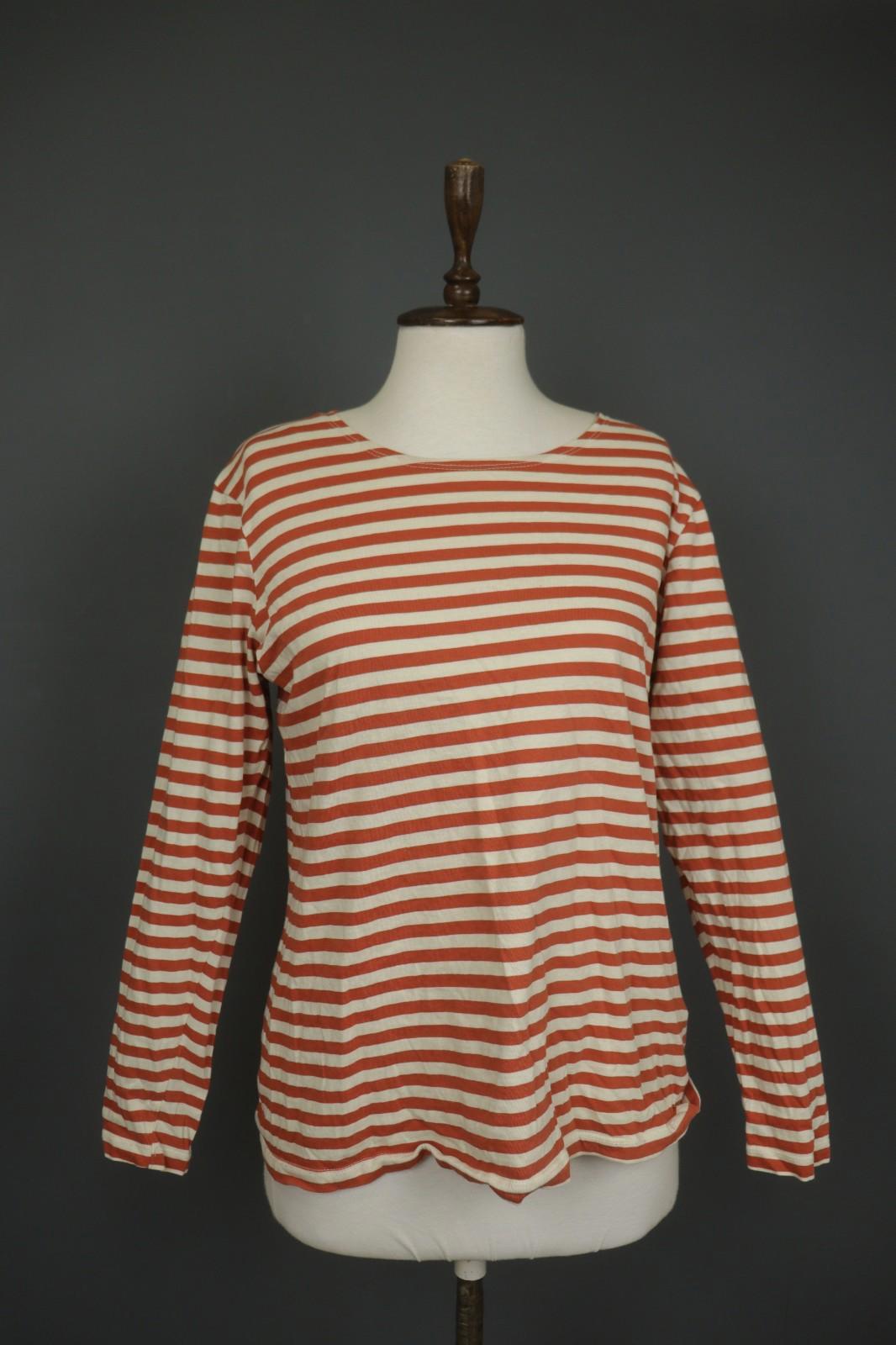 GUDRUN SJODEN Orange White Striped Comfort Long Sleeve Pullover Blouse Top Sz M