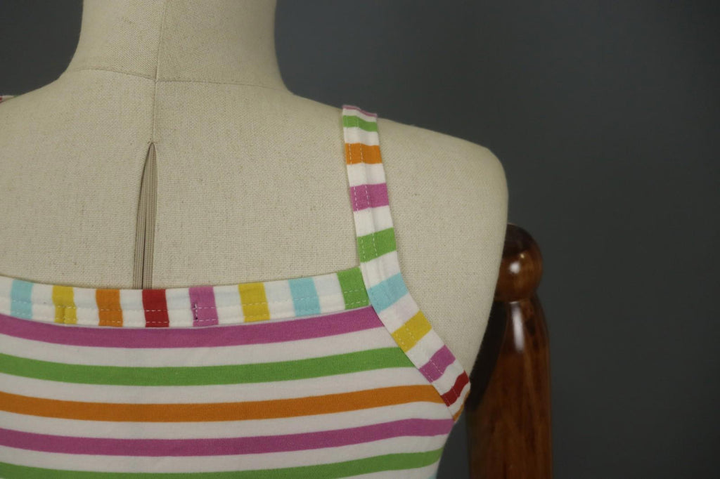 GUDRUN SJODEN Multi Striped Wide Strap Square Neck Pullover Tank Dress – Size S
