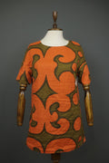 MARIMEKKO Orange Green Geometric Cotton Stretch Round Neck Shift Dress – Size 34