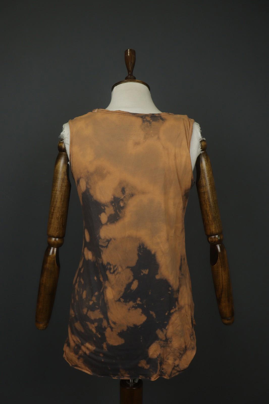 Tank Top Brown Black 100% Cotton Tie-Dye Wide Strap Round Neck Pullover – Size M