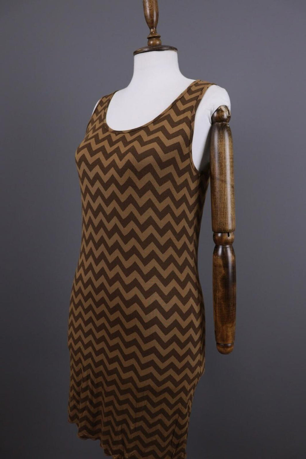 GUDRUN SJODEN Brown Geometric Relaxed Sleeveless Shift Midi Dress – Size M