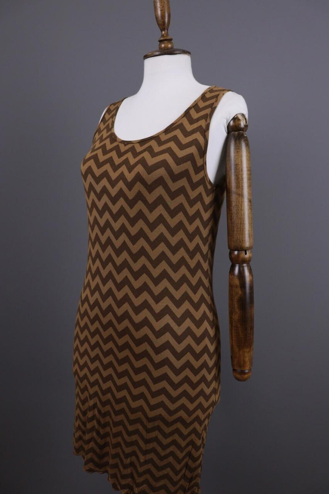 GUDRUN SJODEN Brown Geometric Relaxed Sleeveless Shift Midi Dress – Size M