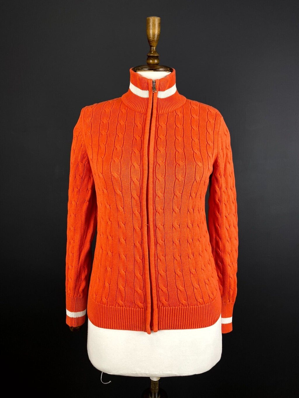 Lauren Active Ralph Lauren Orange Zip Cable Knit Sweater Track Jacket – Size S