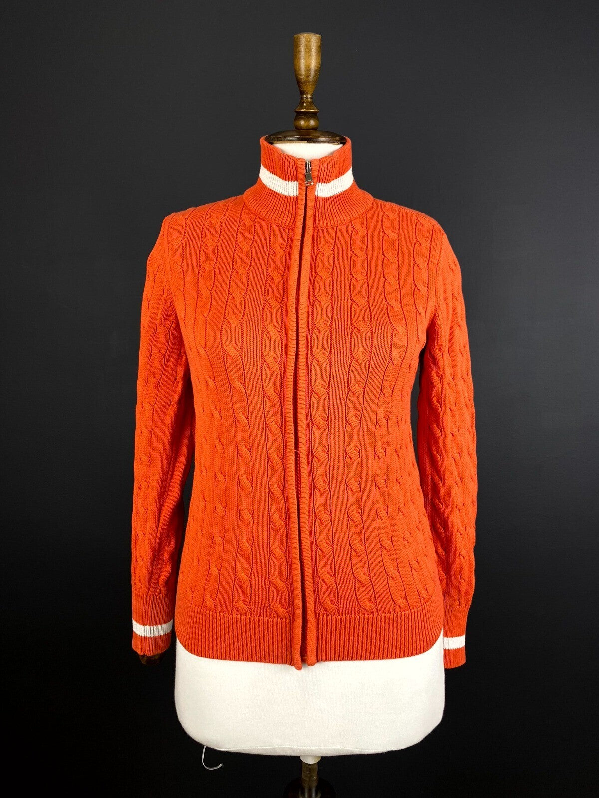 Lauren Active Ralph Lauren Orange Zip Cable Knit Sweater Track Jacket – Size S