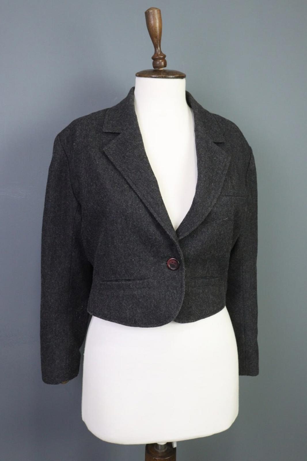 KENZO JUNGLE Gray One Button Knit Cropped Blazer Jacket