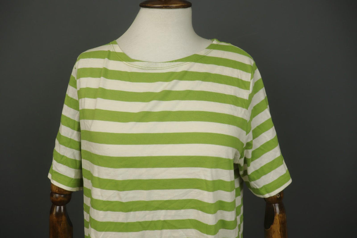 GUDRUN SJODEN White Green Striped 100% Cotton Crew Neck Pullover T-Shirt – Size L