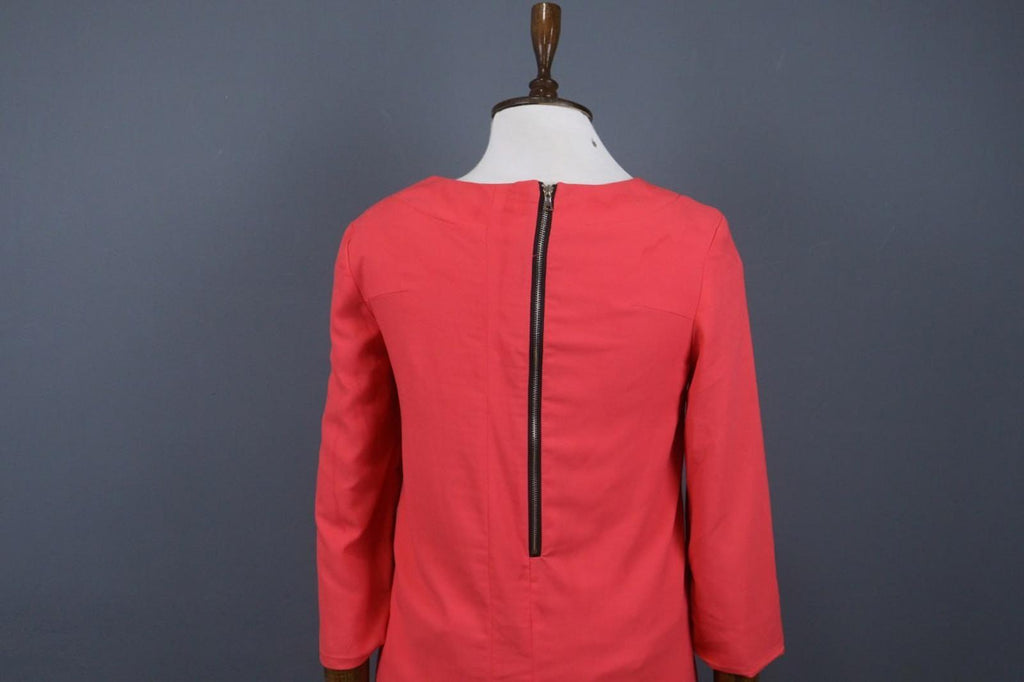 MARNI Pink Linen Blend Casual Long Sleeve Round Neck Back Zip Shift Dress Sz 36