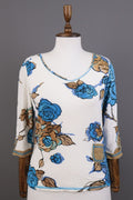 Bottega by Elisa Cavaletti White Floral Linen 3/4 Sleeve Top Shirt – Size L