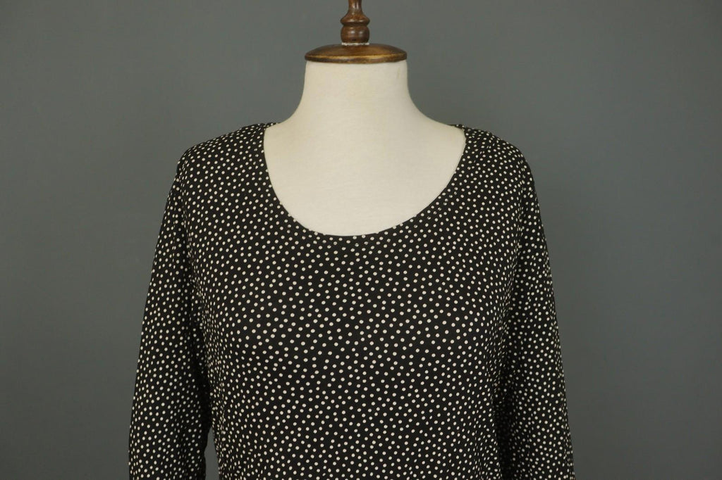 GUDRUN SJODEN Black White Polka Dot Lyocell Round Neck Pullover Sweater – Size L