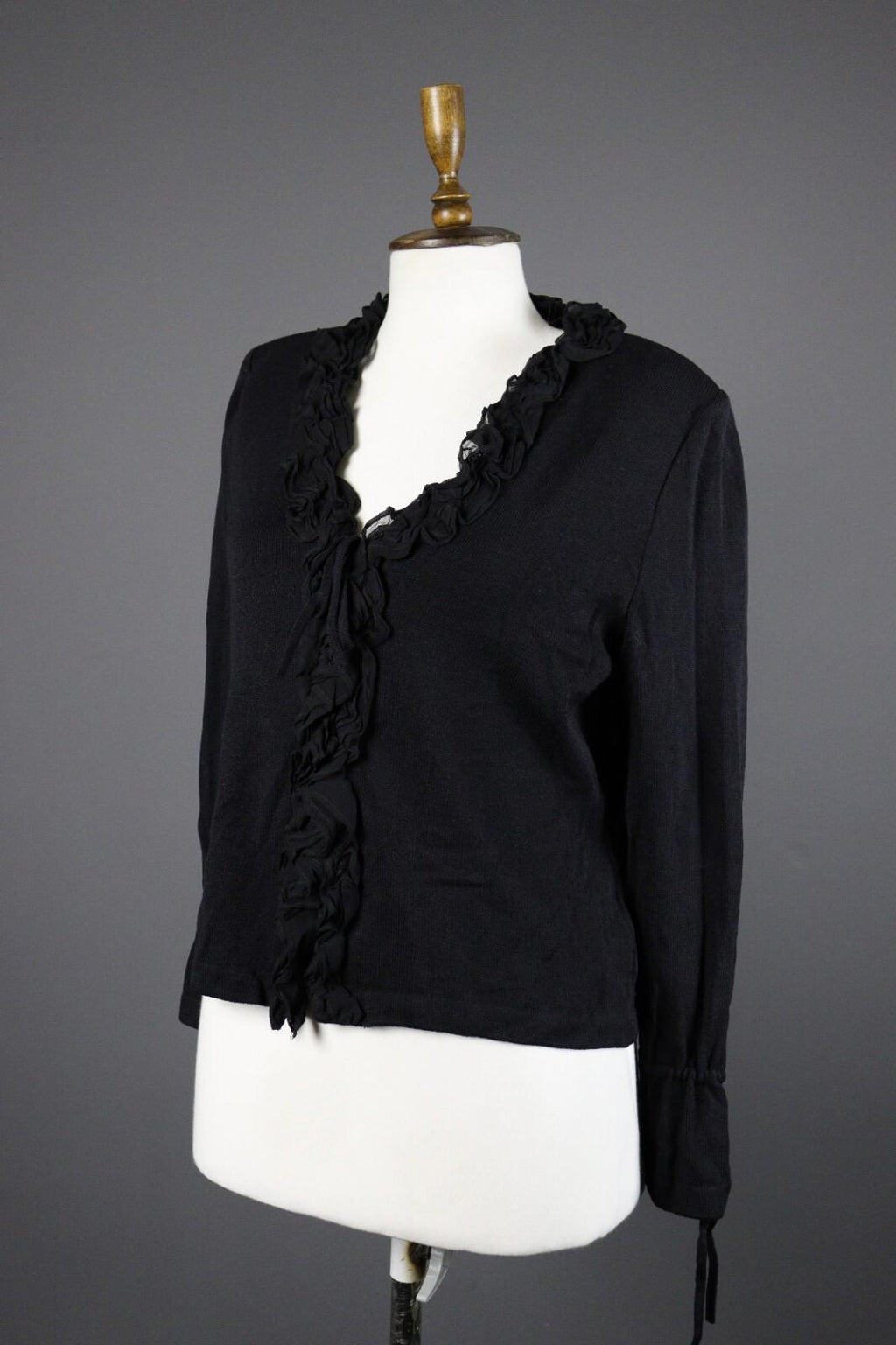 ST. JOHN EVENING Black Wool Lagenlook Knit Cardigan Sweater – Size 8