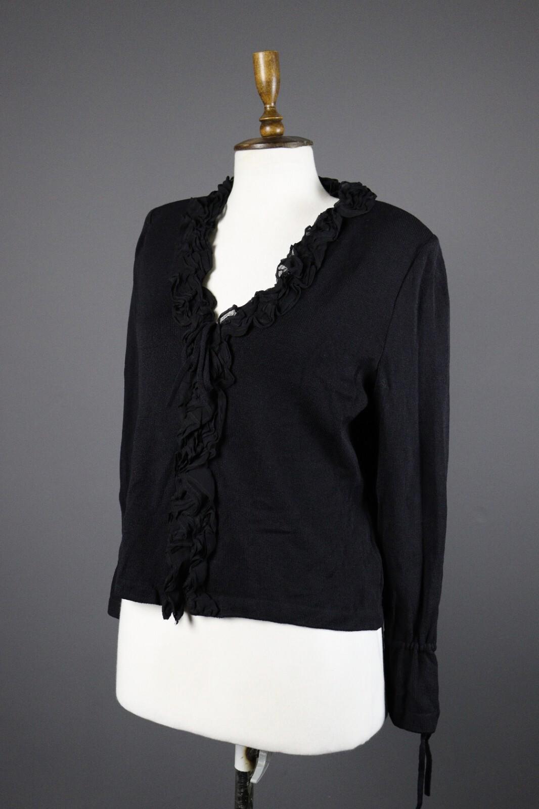 ST. JOHN EVENING Black Wool Lagenlook Knit Cardigan Sweater – Size 8