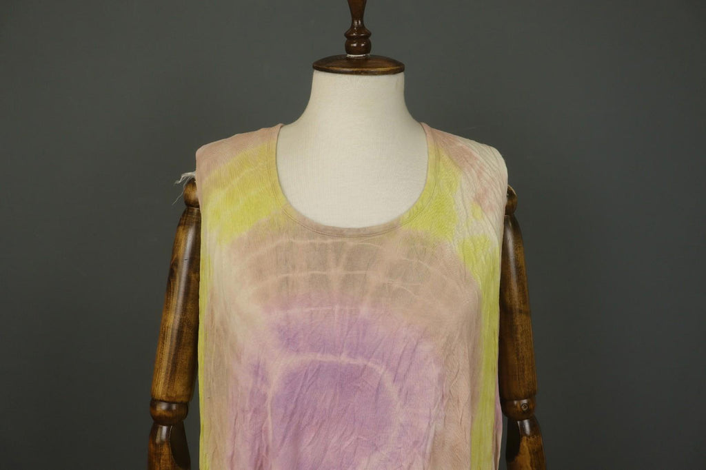 BARBARA SPEER Multicolor Tie dye Round Neck Asymmetrical Hem Shift Dress – Size 2