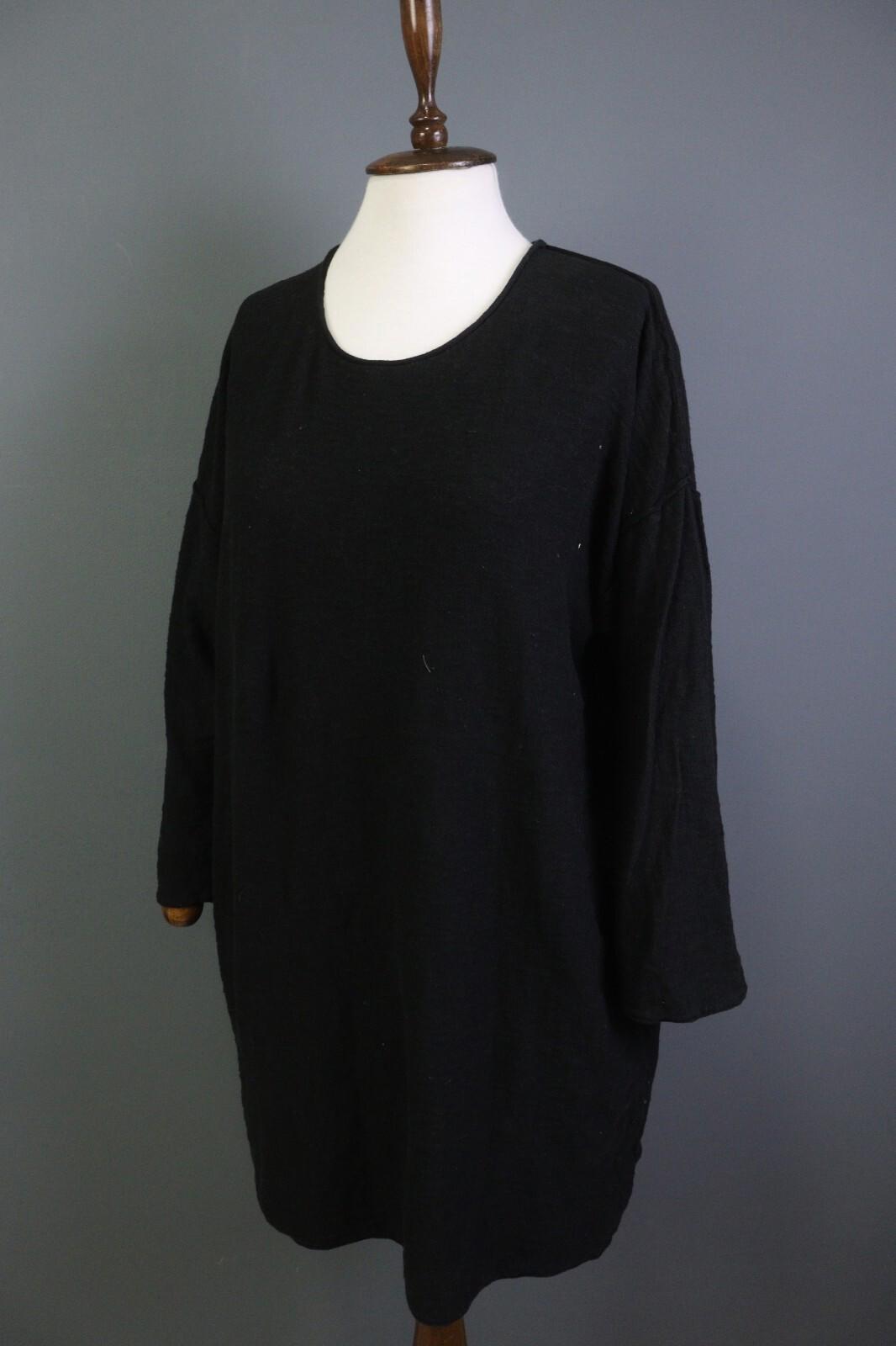 GUDRUN SJODEN Black Long Sleeve Oversized Lagenlook Shirt Dress – Size M