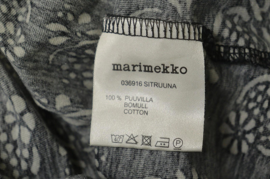 MARIMEKKO 036916 SITRUUNA Black Floral 100% Cotton Scoop Neck Blouse Top – Size S