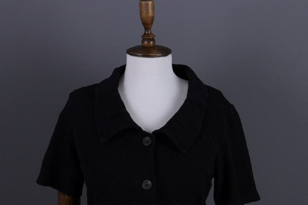 Transit Par Such 392 Black Floral Embroidered Short Sleeve Blouse Shirt Sz 3 / L