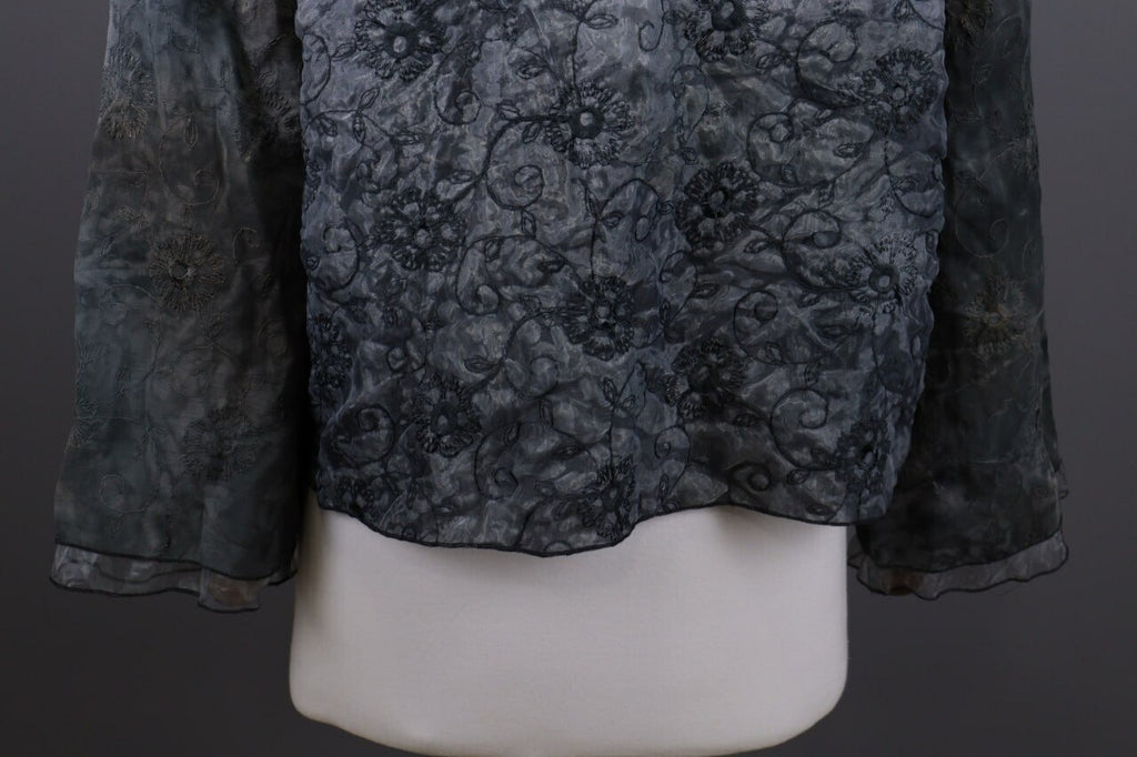 Absolut By Zebra Gray Floral Button Down Lightweight Lagenlook Jacket – Size 2 / M