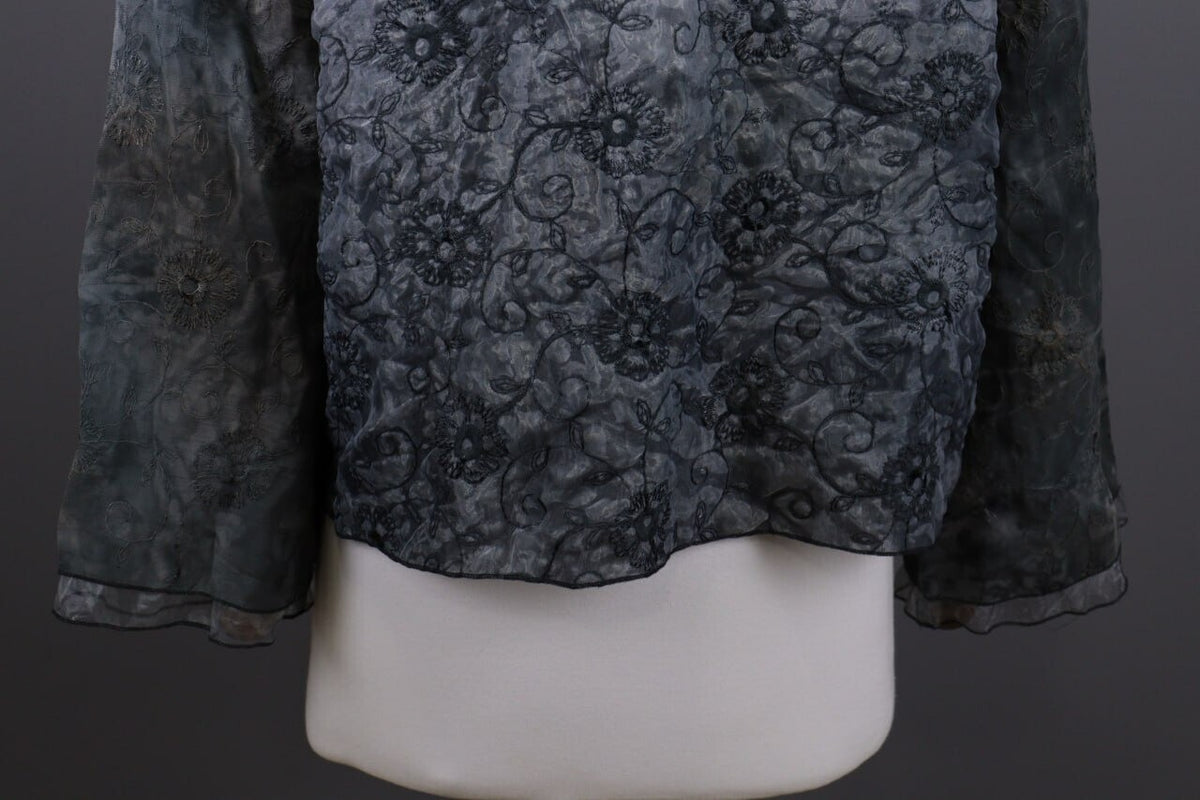 Absolut By Zebra Gray Floral Button Down Lightweight Lagenlook Jacket – Size 2 / M